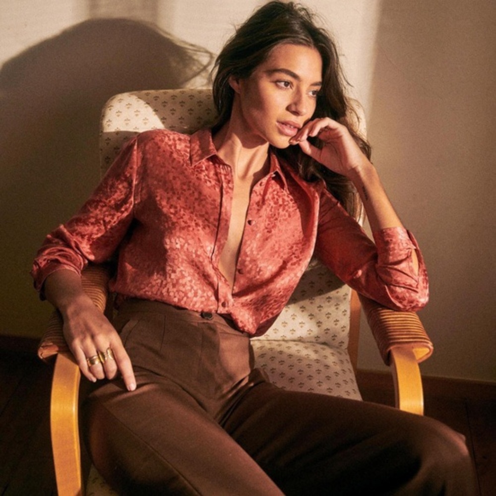Sezane Ann Button Down in Rose Geo Jacquard